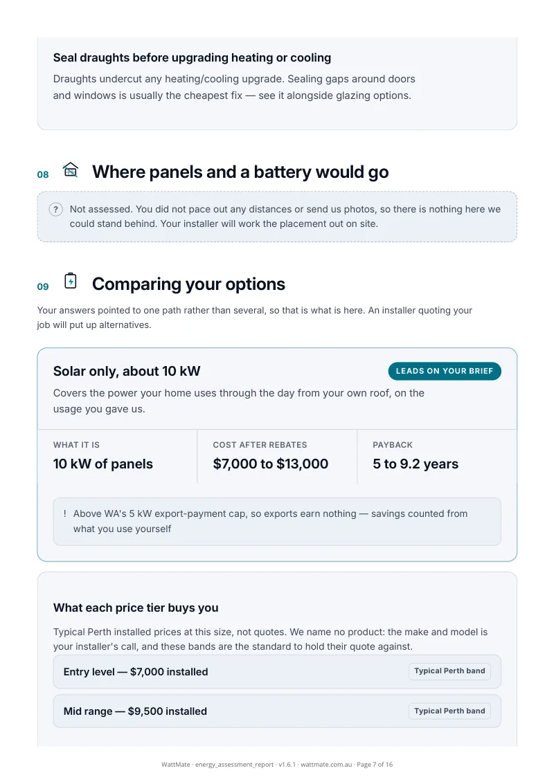 Sample report, fictional household: the “Comparing your options” page